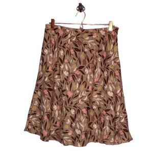 J. Jill Medium M Brown Pink Floral 100% Cotton Woven Modest Classic A-Line Skirt